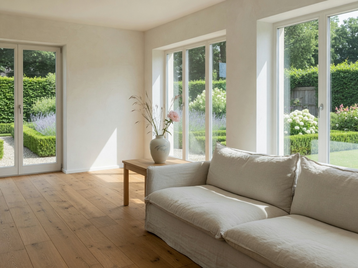 Heller Wohnraum mit Gartenblick